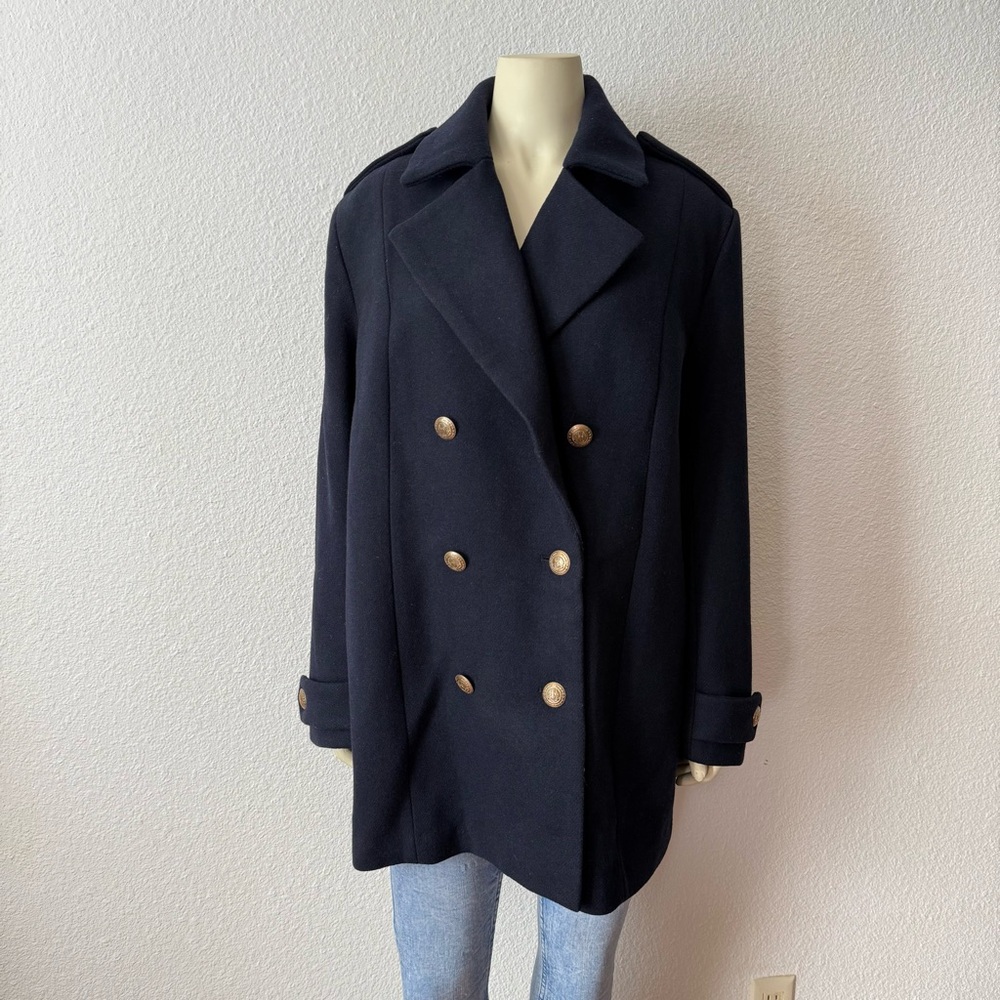 H&M Fall Winter Wool Blend Double Breasted Peacoat Gold Buttons Women’s Size 12